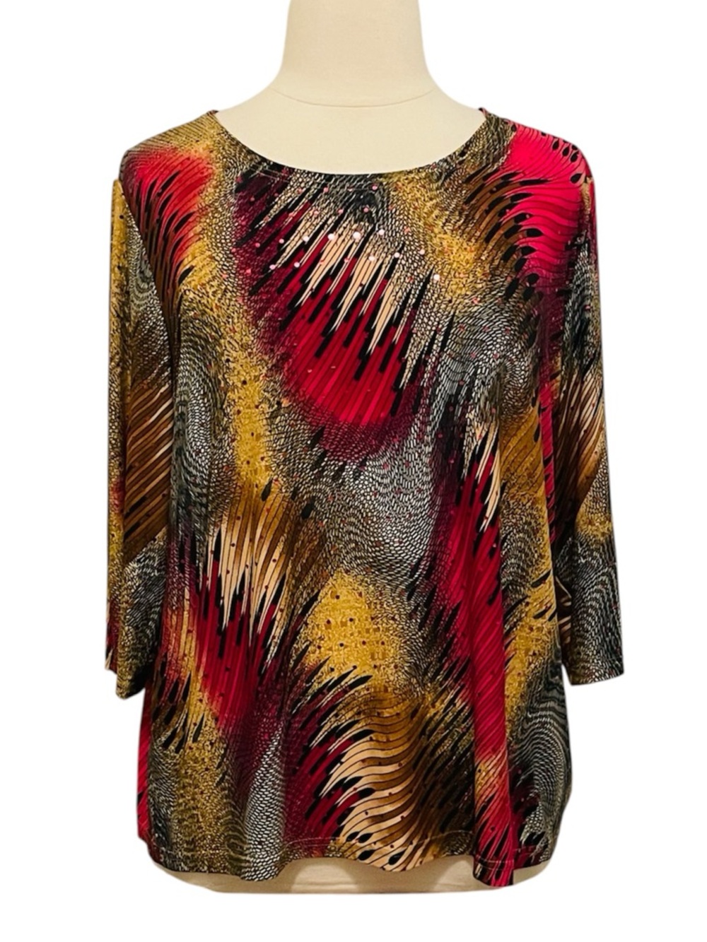 Rebecca Malone Abstract Stretch Print w/ Sequins 1XL